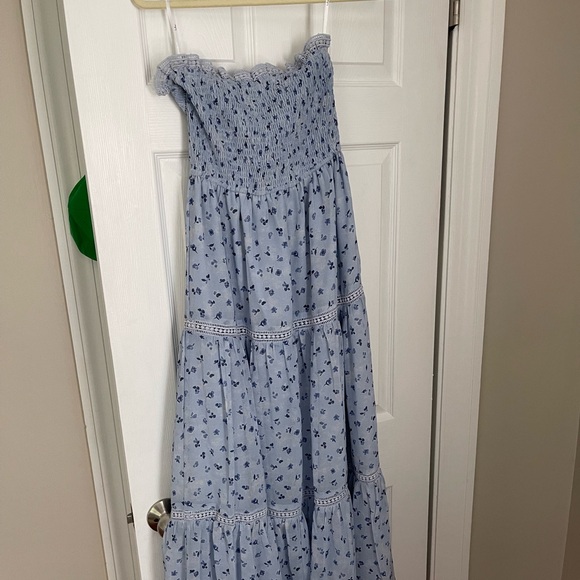 Lulus Blooming Perfection Blue Floral Print Tie-Strap Smocked Dress - Picture 4 of 5